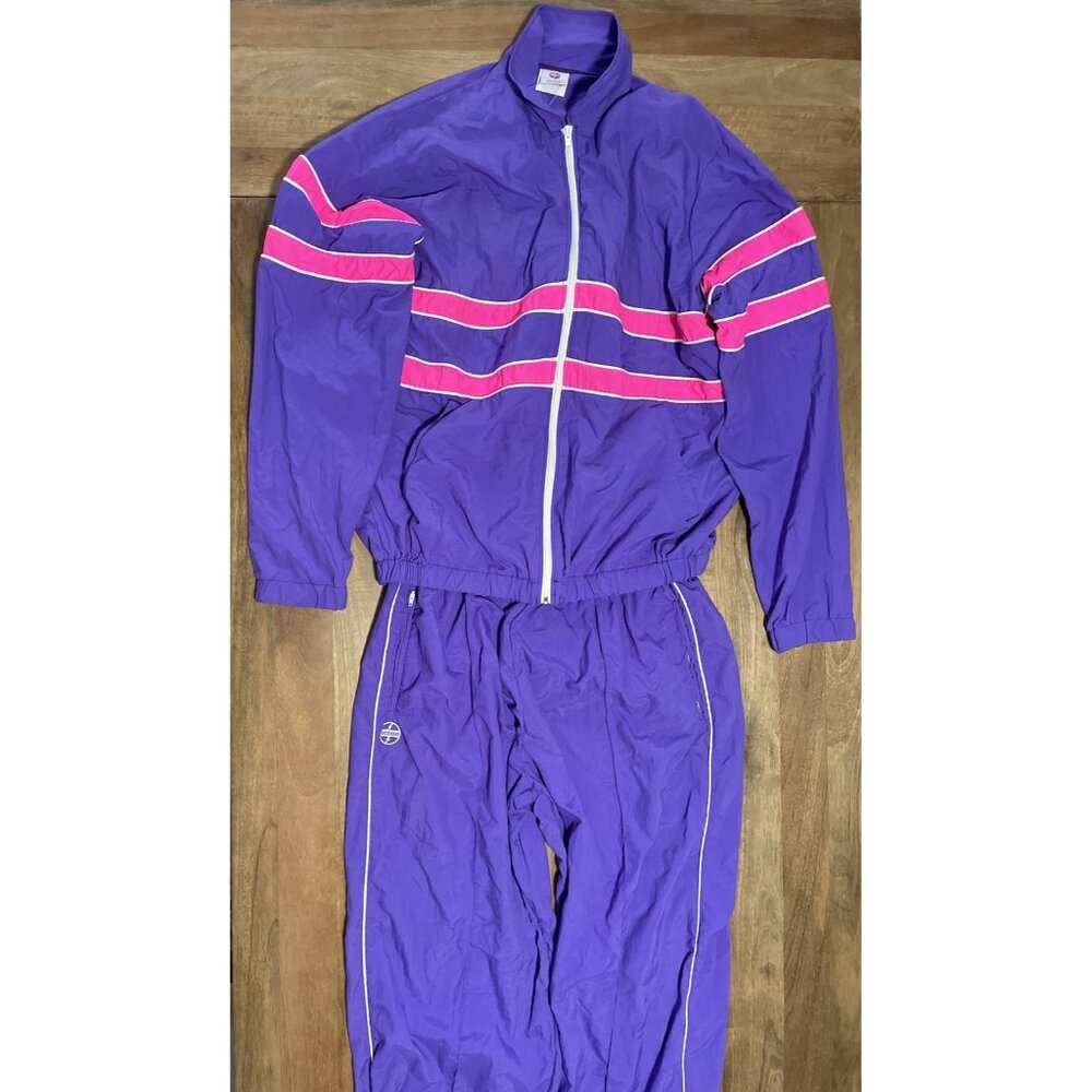 NWT Vintage 90s Made In USA Windbreaker Track Suit Women’s XL Purple Striped